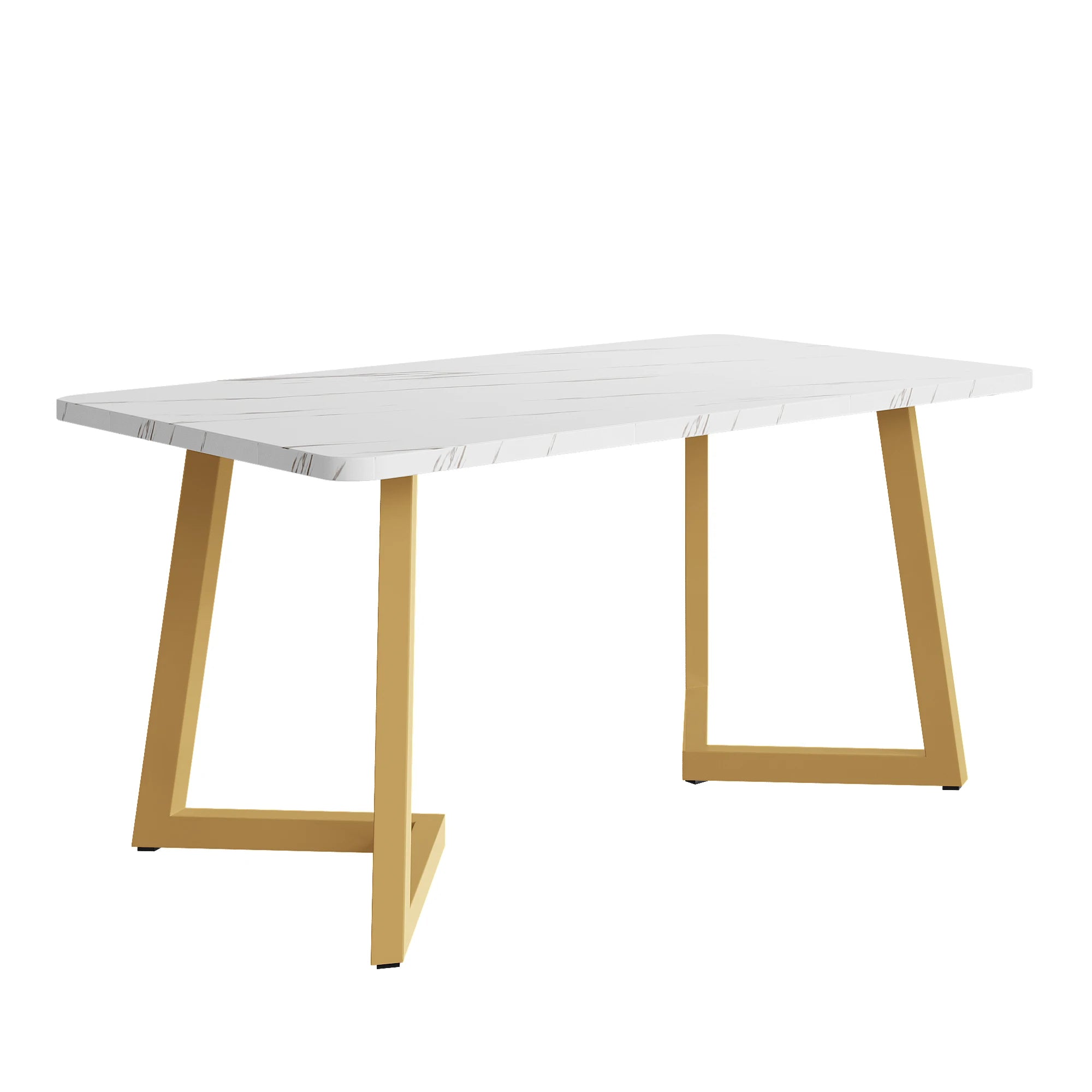Moderner Esstisch mit Marmormuster – Rechteckiger Tisch in Gold / Weiß, 117 × 68 × 75 cm