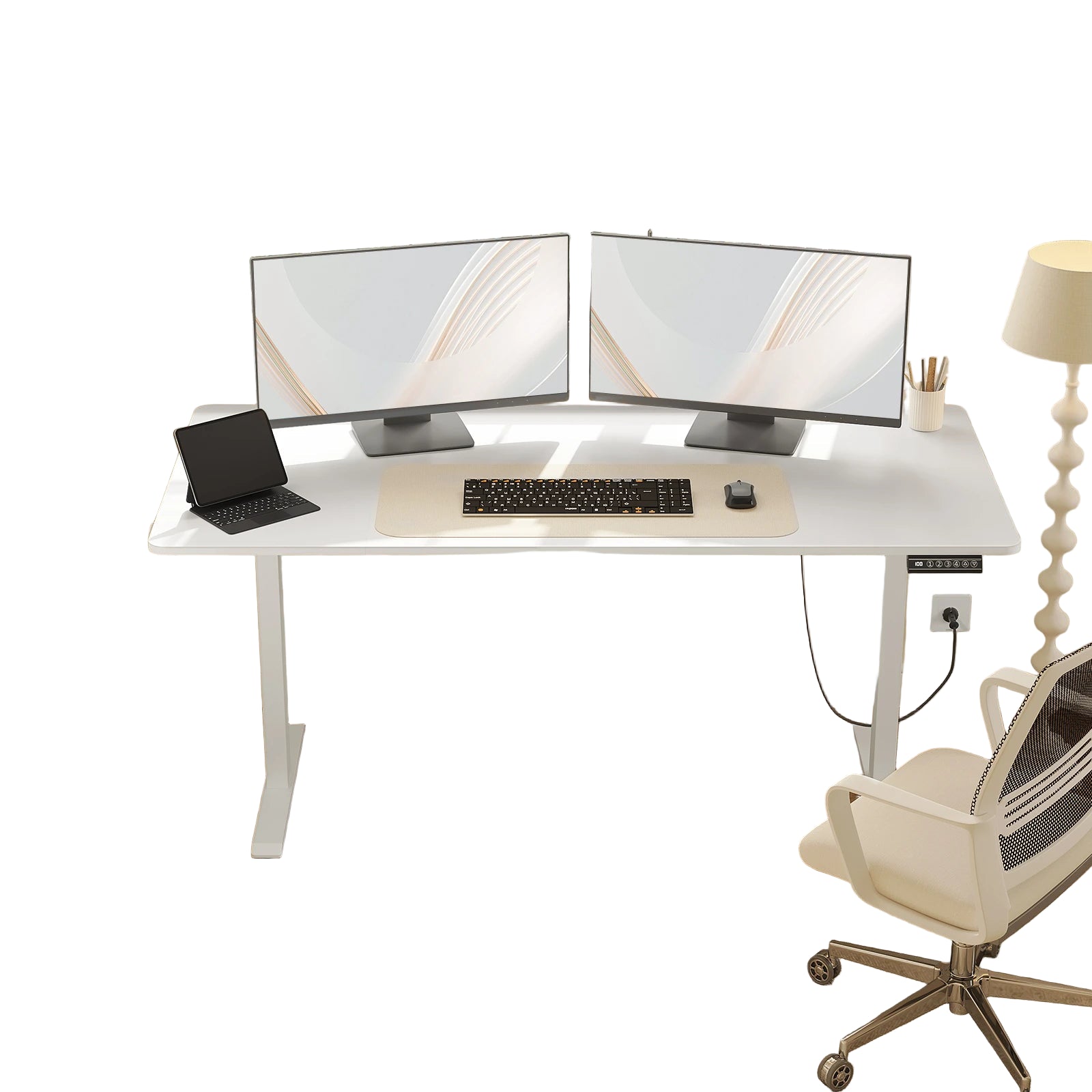 Elektrisch höhenverstellbarer Schreibtisch mit USB-Anschluss – Weiß, Metallgestell, 100×60 cm / 120×60 cm / 140×60 cm / 160×75 cm
