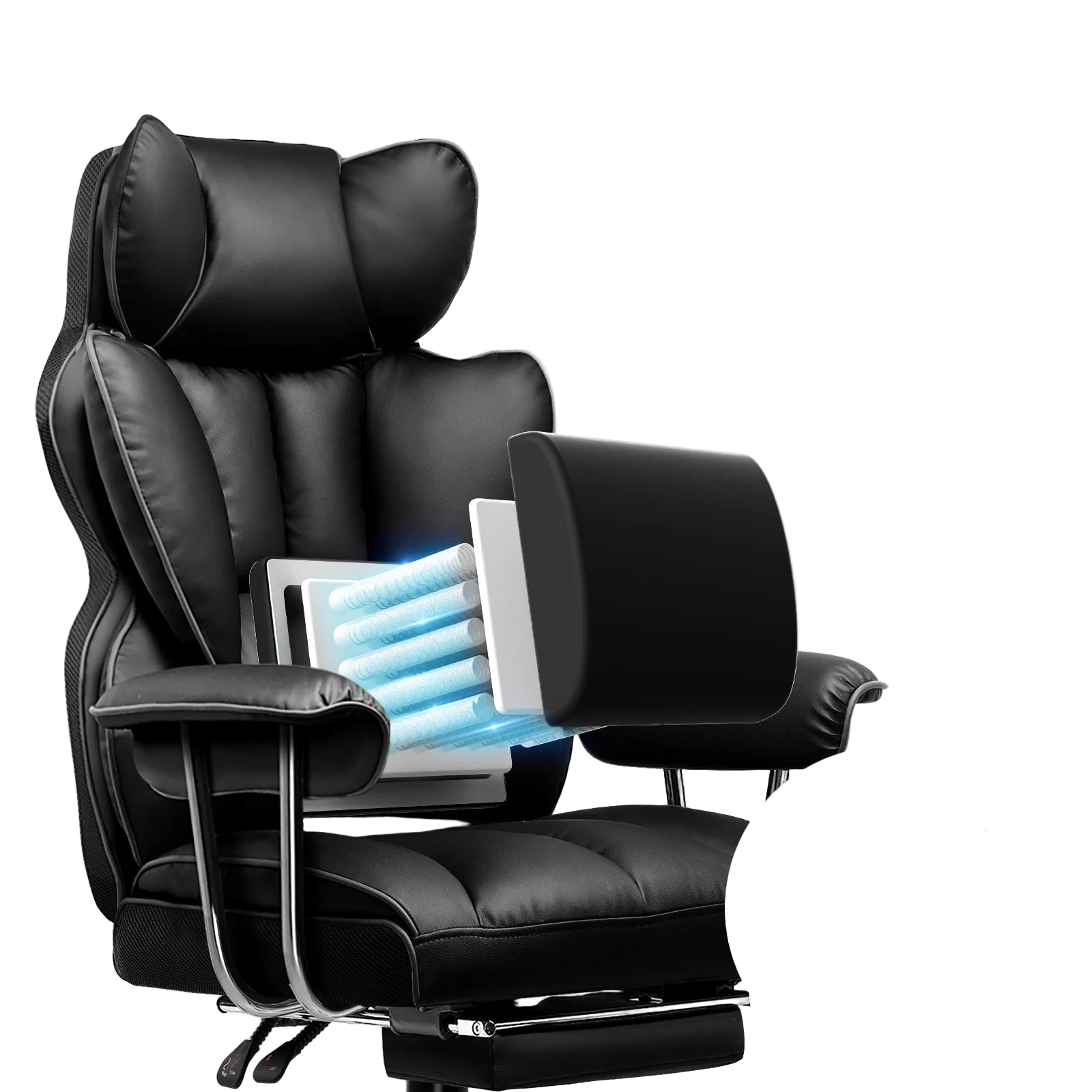 Gaming-Stuhl mit Fußstütze – Drehbarer Bürostuhl aus Leder und Stoff, Höhenverstellbar, 71 × 71 × 115 cm, Belastbar bis 150 kg