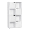Bücherregal mit Türen und offenen Fächern – Holzregal aus MDF, Weiß / Helle Eiche, 60 × 120 × 30 cm