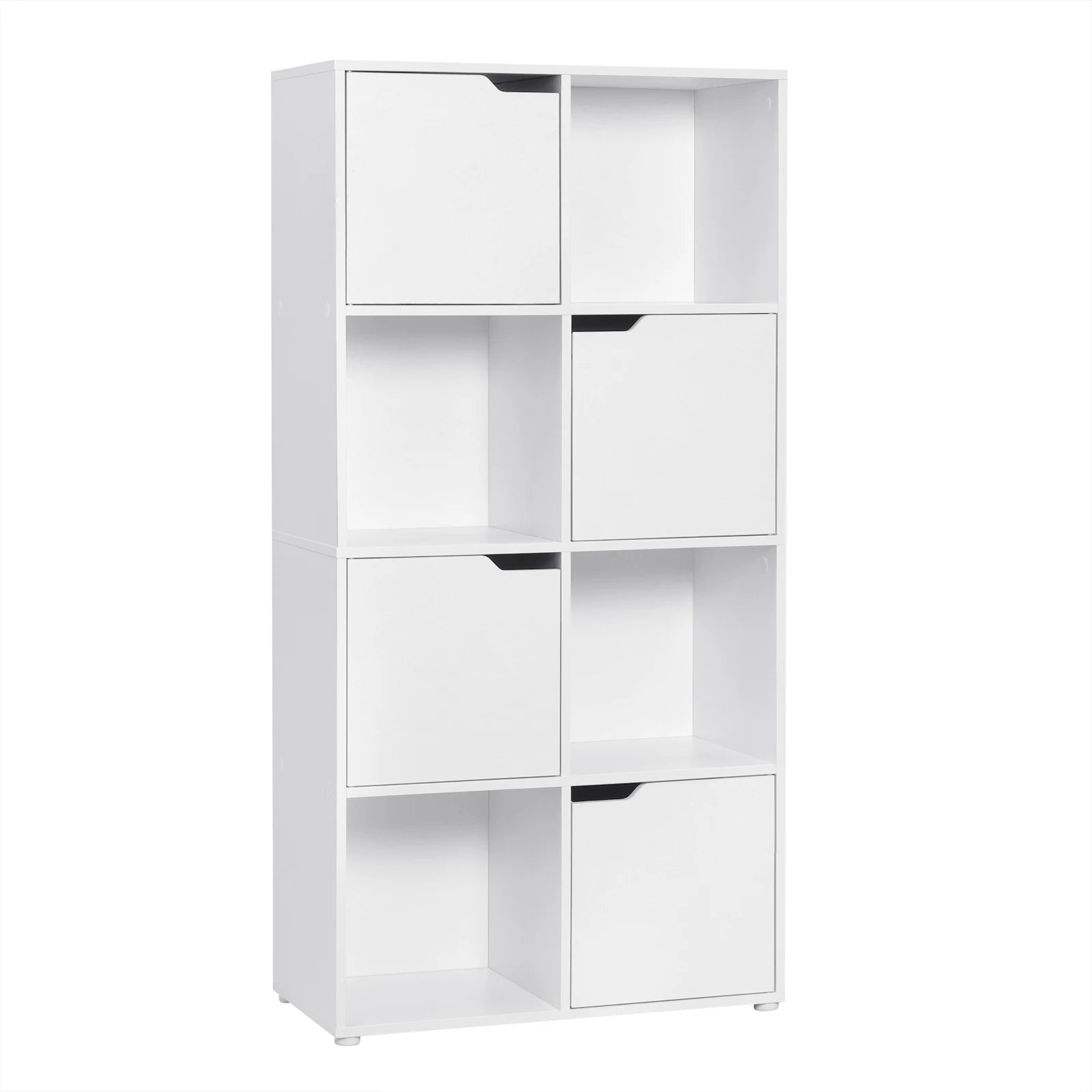 Bücherregal mit Türen und offenen Fächern – Holzregal aus MDF, Weiß / Helle Eiche, 60 × 120 × 30 cm