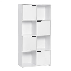 Bücherregal mit Türen und offenen Fächern – Holzregal aus MDF, Weiß / Helle Eiche, 60 × 120 × 30 cm