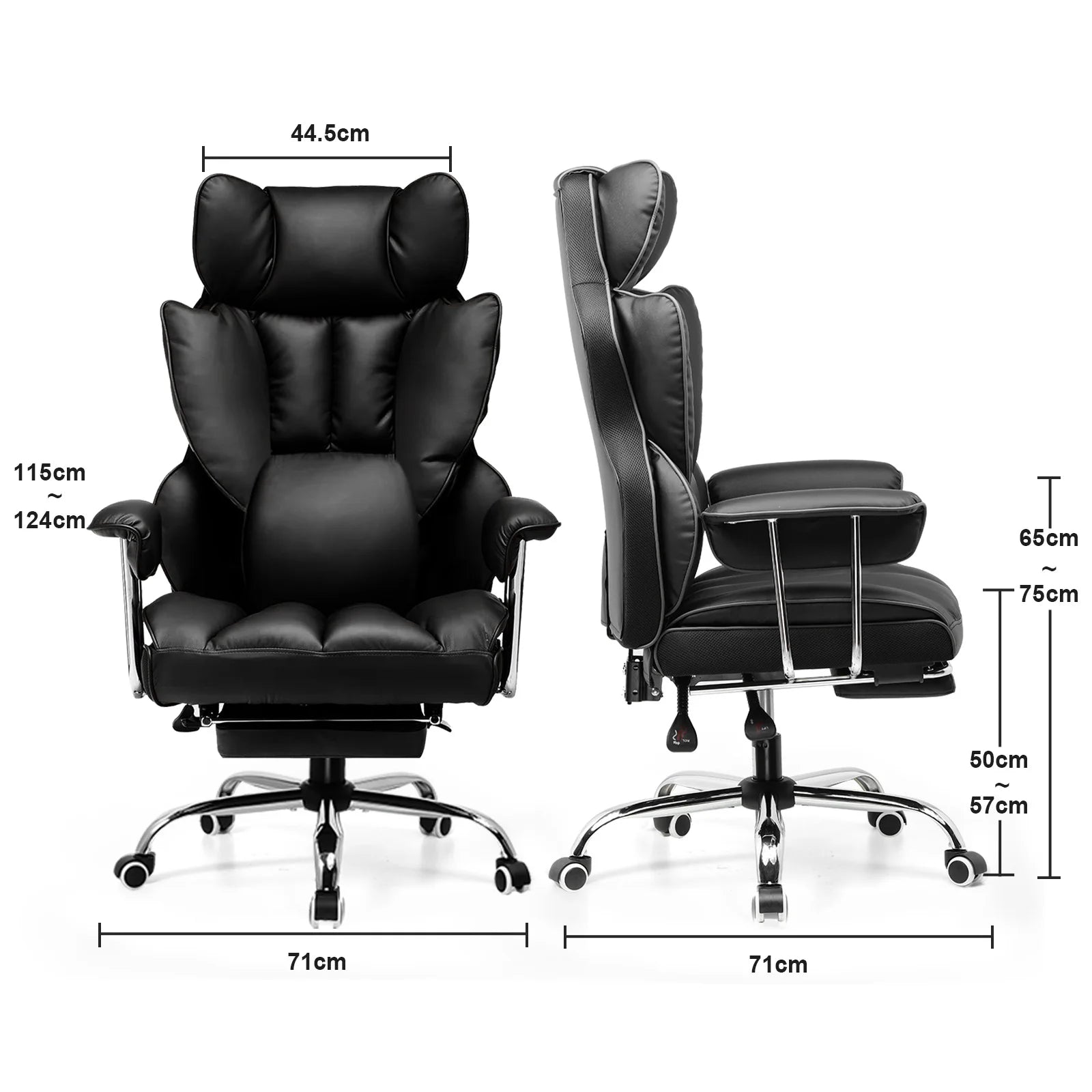 Gaming-Stuhl mit Fußstütze – Drehbarer Bürostuhl aus Leder und Stoff, Höhenverstellbar, 71 × 71 × 115 cm, Belastbar bis 150 kg
