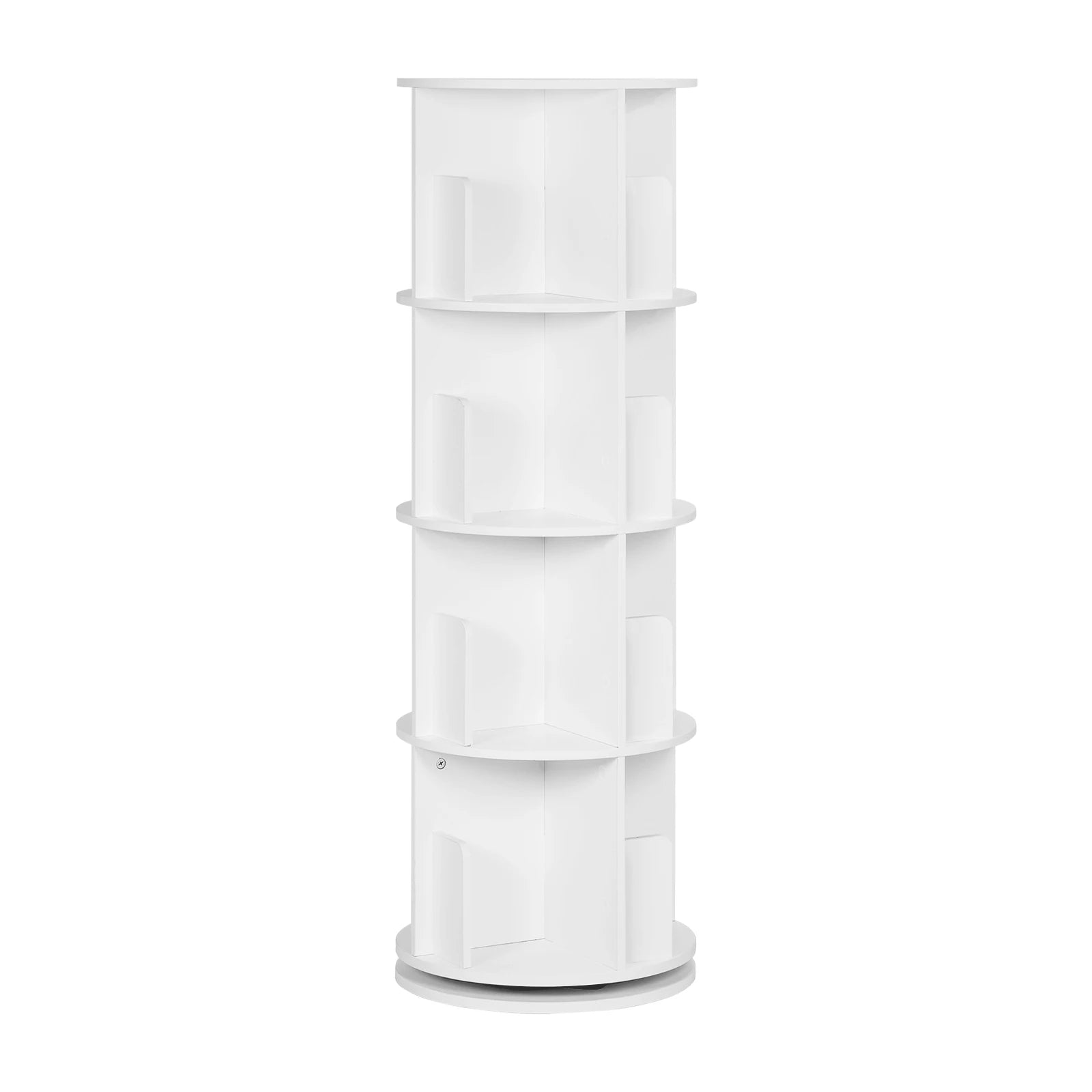 Drehbares Bücherregal mit 4 Etagen – Holzregal mit 16 Fächern, Weiß / Helle Eiche, 44 × 127,4 cm, 360° drehbar