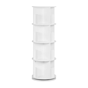 Drehbares Bücherregal mit 4 Etagen – Holzregal mit 16 Fächern, Weiß / Helle Eiche, 44 × 127,4 cm, 360° drehbar