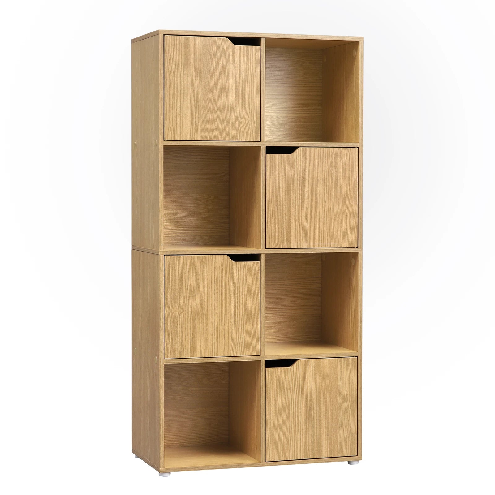 Bücherregal mit Türen und offenen Fächern – Holzregal aus MDF, Weiß / Helle Eiche, 60 × 120 × 30 cm