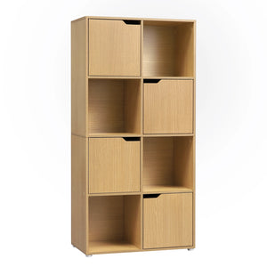 Bücherregal mit Türen und offenen Fächern – Holzregal aus MDF, Weiß / Helle Eiche, 60 × 120 × 30 cm