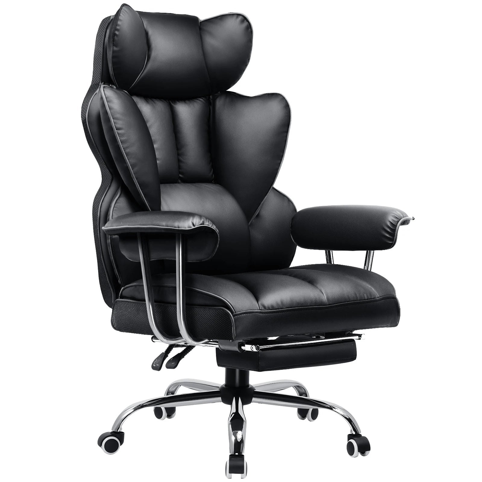 Gaming-Stuhl mit Fußstütze – Drehbarer Bürostuhl aus Leder und Stoff, Höhenverstellbar, 71 × 71 × 115 cm, Belastbar bis 150 kg