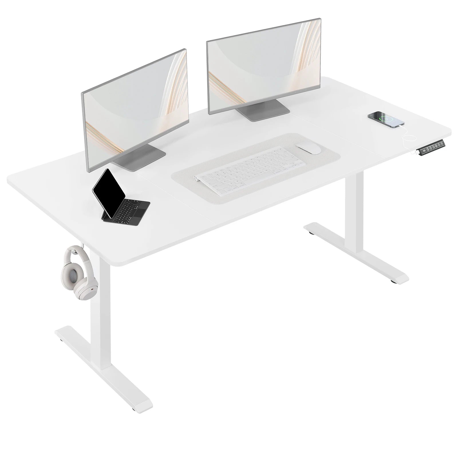 Elektrisch höhenverstellbarer Schreibtisch mit USB-Anschluss – Weiß, Metallgestell, 100×60 cm / 120×60 cm / 140×60 cm / 160×75 cm