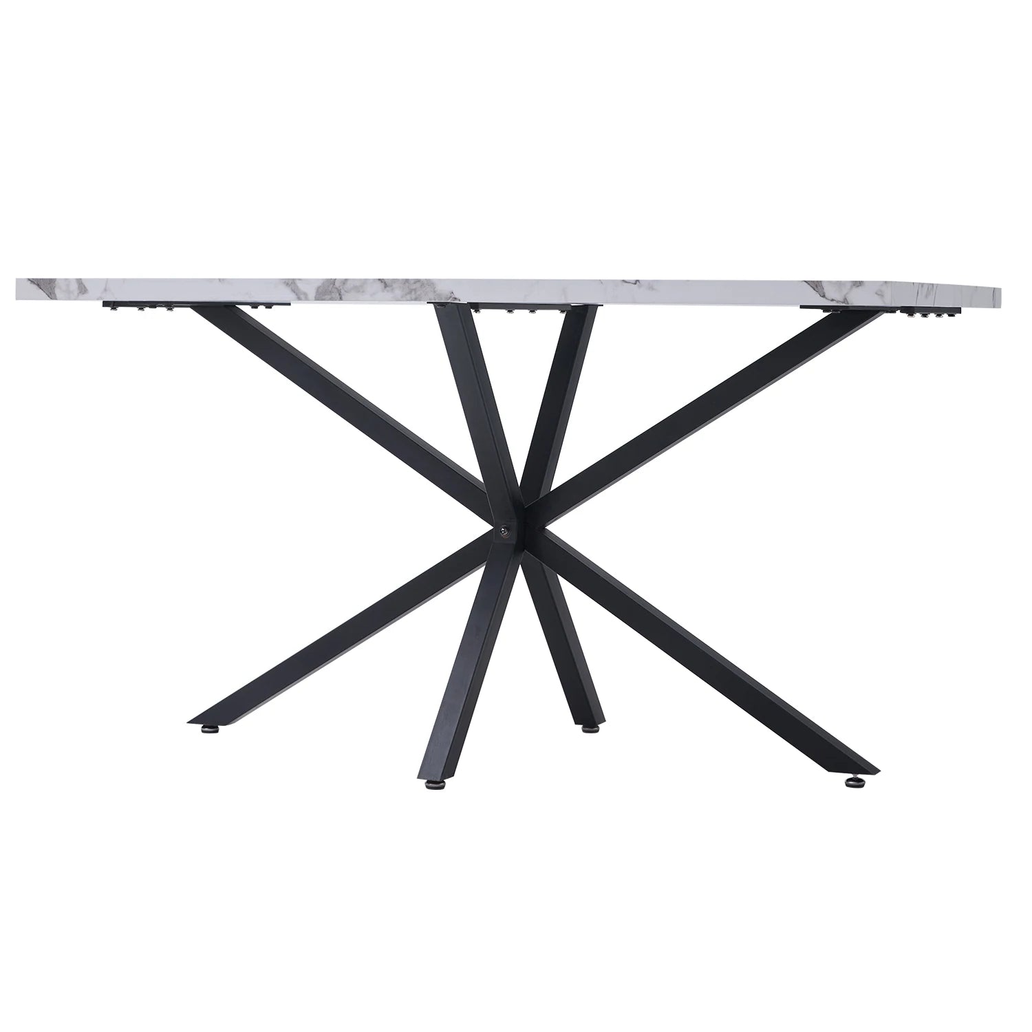 Rechteckiger Esstisch aus Marmorimitat – Küchentisch für 4–6 Personen, Metallgestell, 140 × 80 × 75 cm, Weiß-Gold