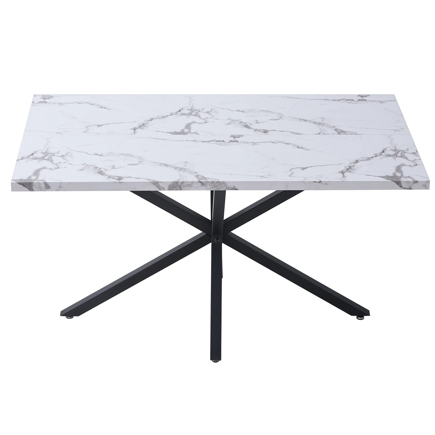 Rechteckiger Esstisch aus Marmorimitat – Küchentisch für 4–6 Personen, Metallgestell, 140 × 80 × 75 cm, Weiß-Gold