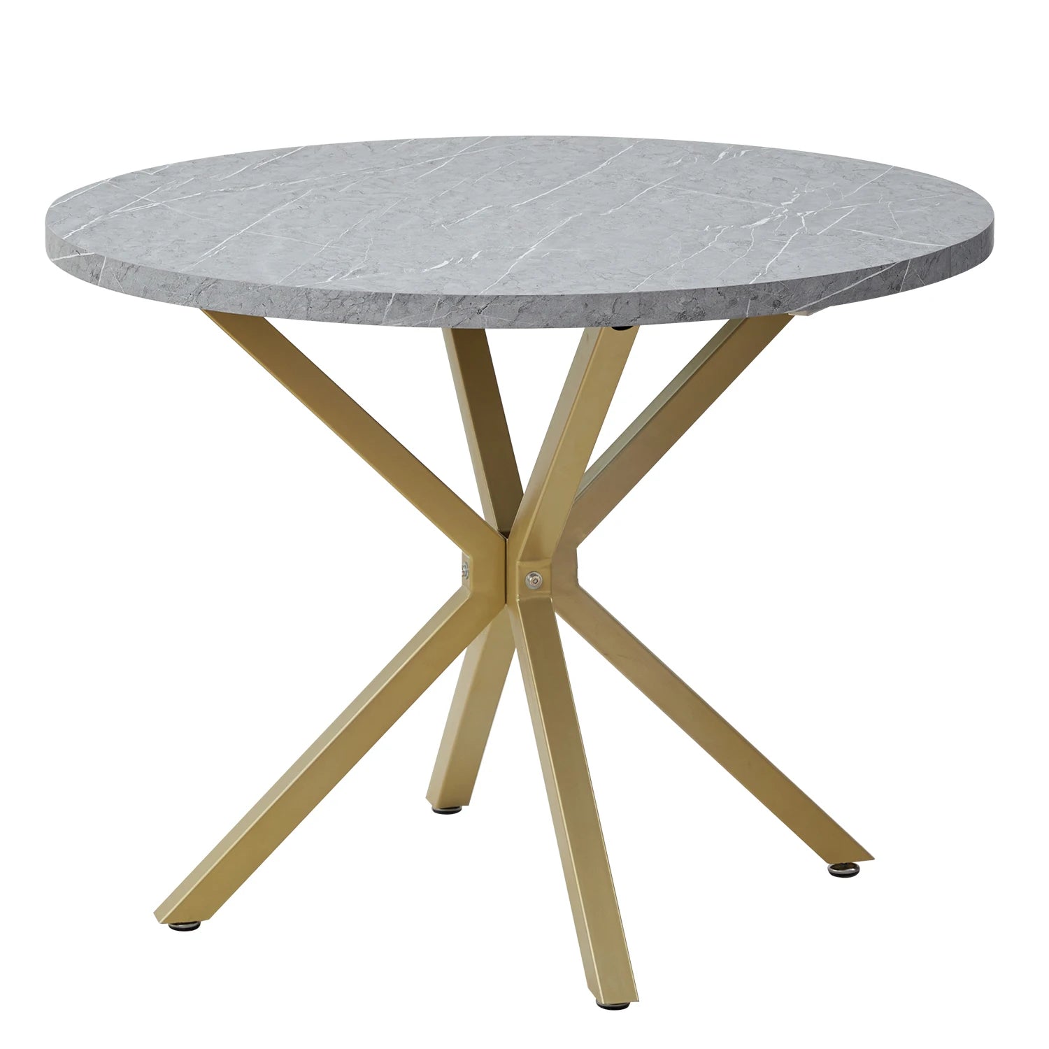 Runder Esstisch in Marmoroptik – Moderner Tisch aus Holz und Stahl, Weiß / Gold / Grau / Schwarz, Ø 100 × 76 cm