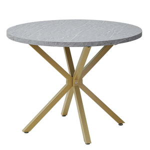 Runder Esstisch in Marmoroptik – Moderner Tisch aus Holz und Stahl, Weiß / Gold / Grau / Schwarz, Ø 100 × 76 cm