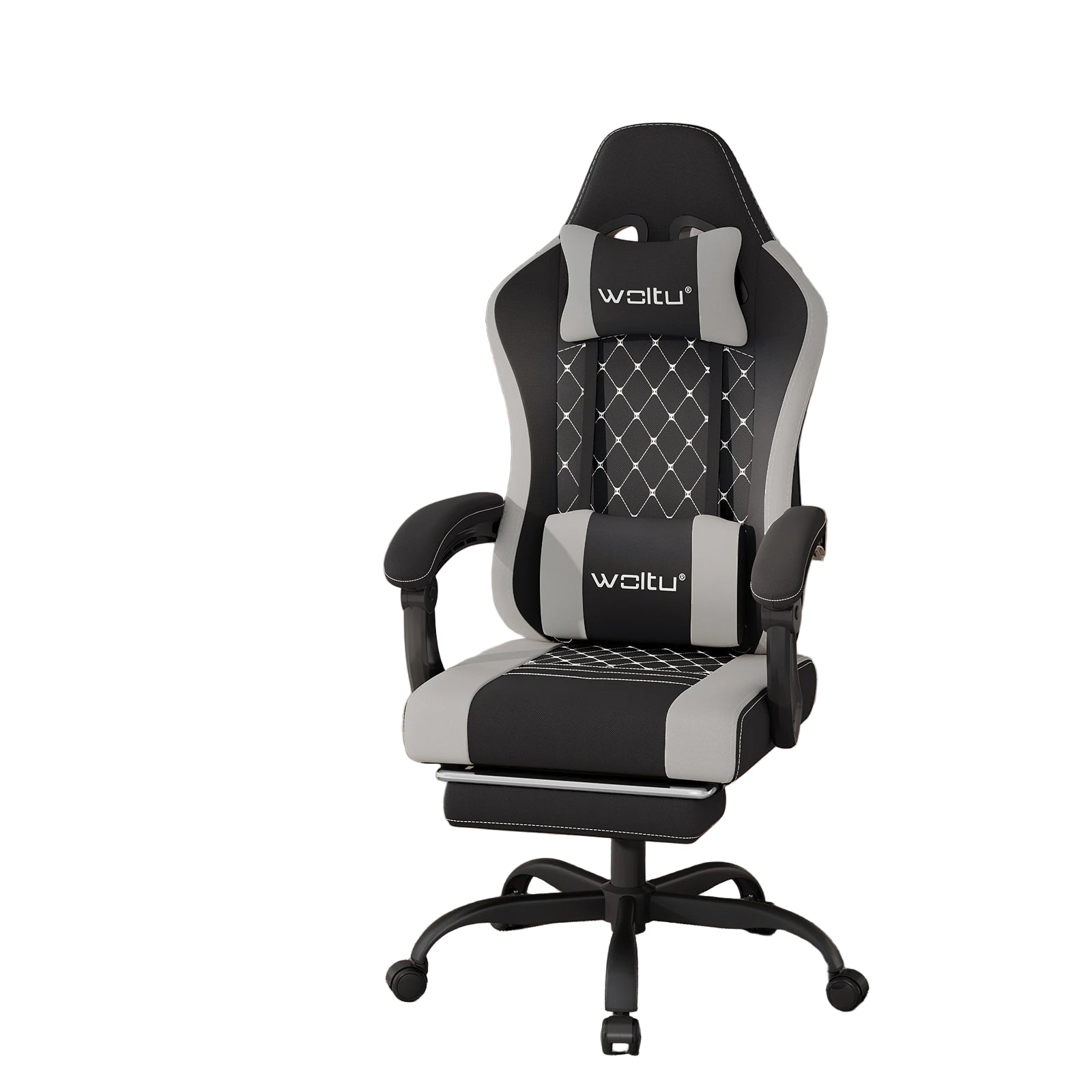 Gaming-Stuhl mit Fußstütze – Drehbarer Computer- und Bürostuhl mit Kopfstütze, Lendenkissen, Metallrahmen, 70 × 70 × 127 cm