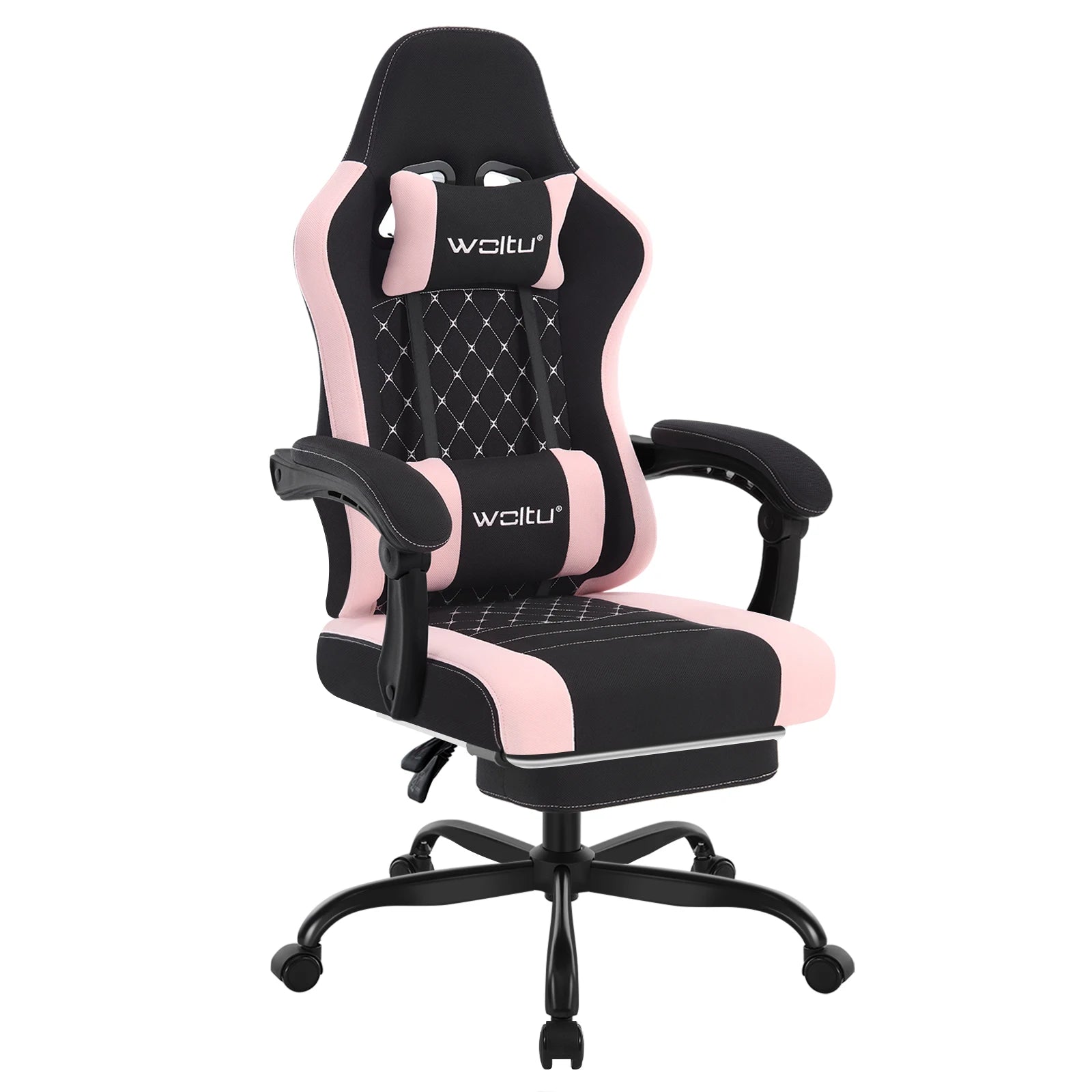 Gaming-Stuhl mit Fußstütze – Drehbarer Computer- und Bürostuhl mit Kopfstütze, Lendenkissen, Metallrahmen, 70 × 70 × 127 cm