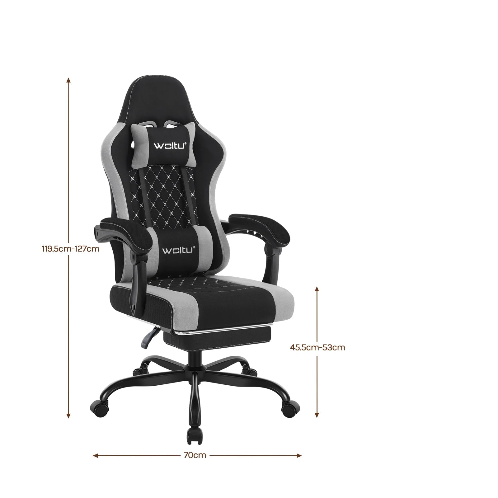 Gaming-Stuhl mit Fußstütze – Drehbarer Computer- und Bürostuhl mit Kopfstütze, Lendenkissen, Metallrahmen, 70 × 70 × 127 cm