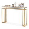 Schmaler Konsolentisch in Marmoroptik – Flur- und Beistelltisch mit Metallrahmen, Weiß / Gold, 120 × 30 × 80,5 cm