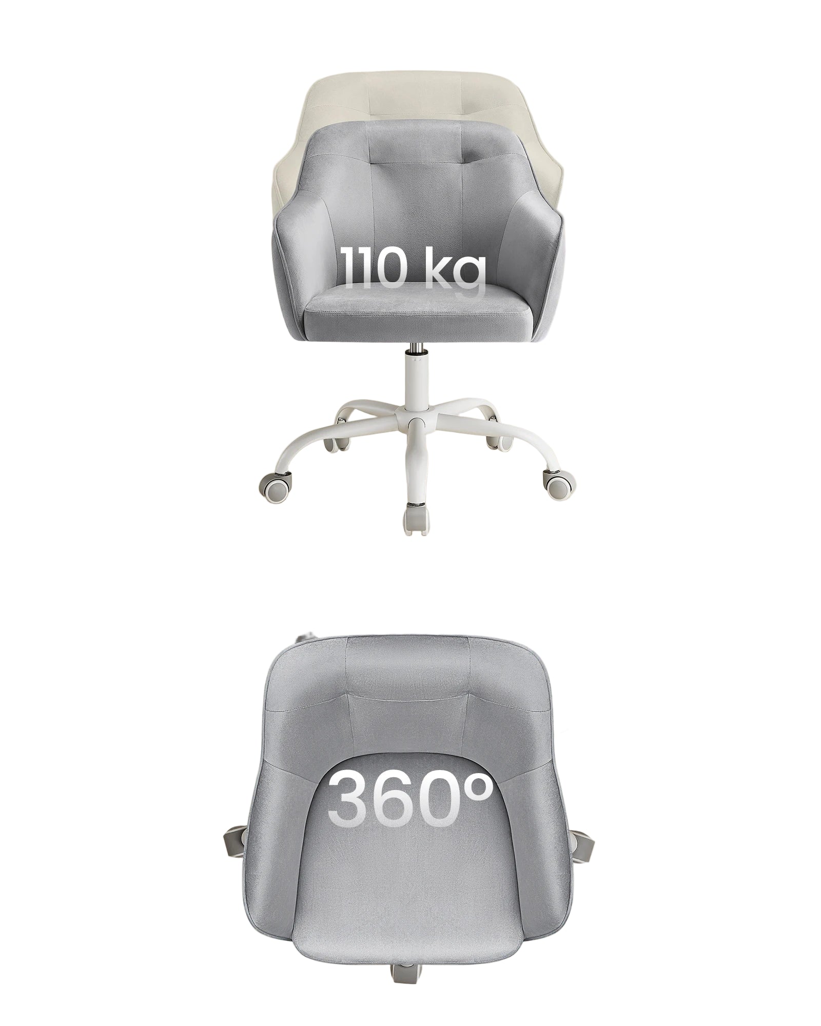 Eleganter Bürostuhl aus Samt – Höhenverstellbar, Atmungsaktiv, Taubengrau, 64 × 64 × (83–93) cm