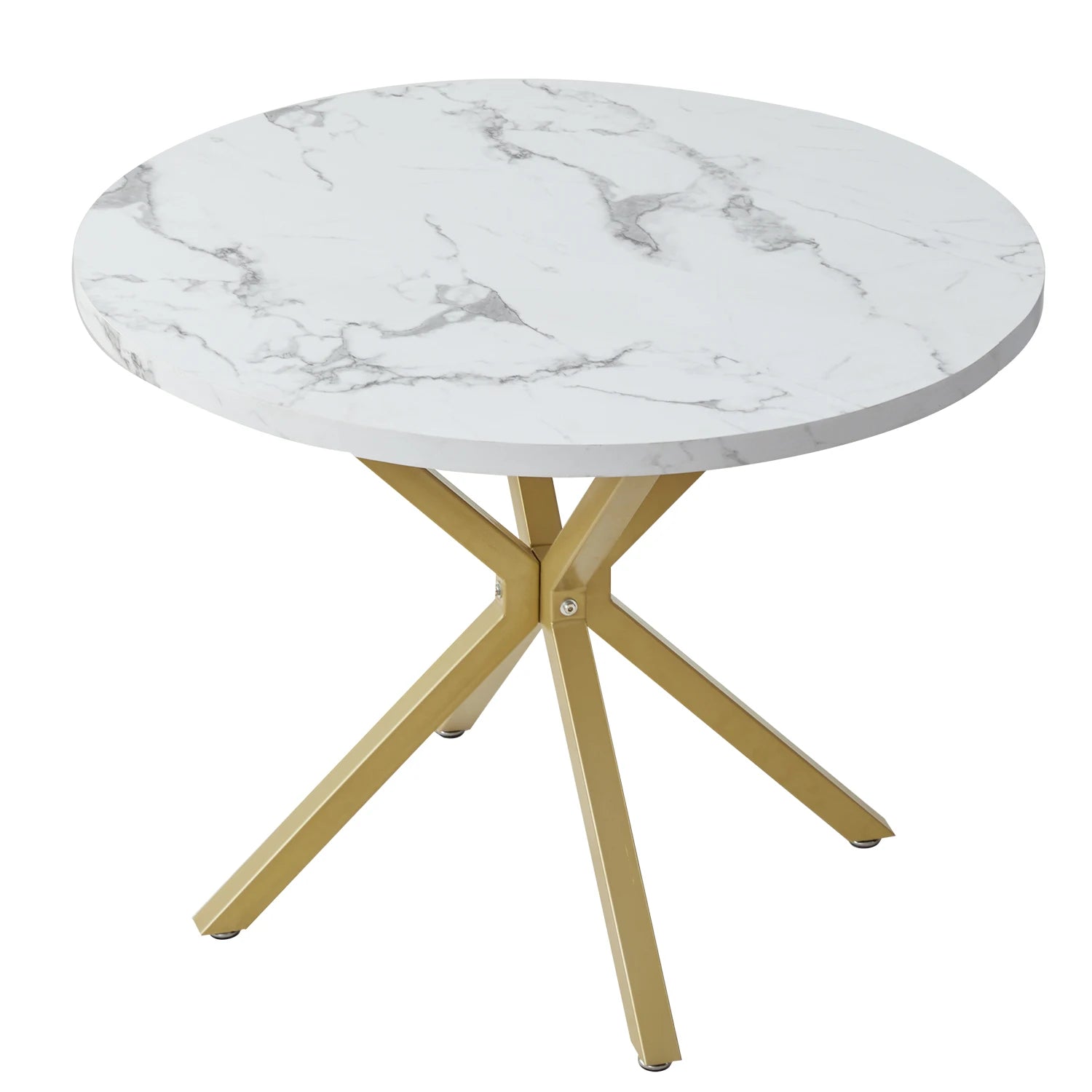 Runder Esstisch in Marmoroptik – Moderner Tisch aus Holz und Stahl, Weiß / Gold / Grau / Schwarz, Ø 100 × 76 cm
