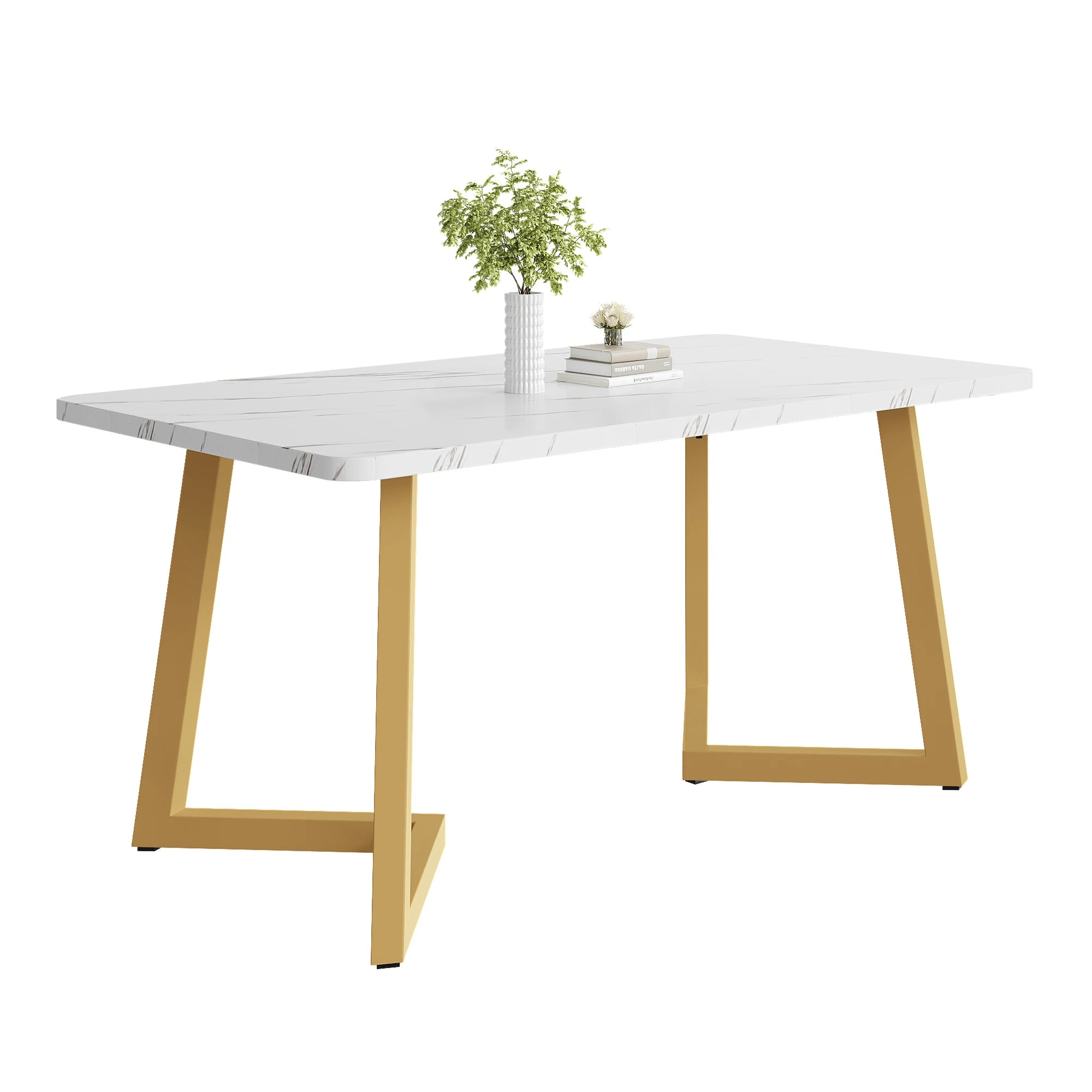 Moderner Esstisch mit Marmormuster – Rechteckiger Tisch in Gold / Weiß, 117 × 68 × 75 cm