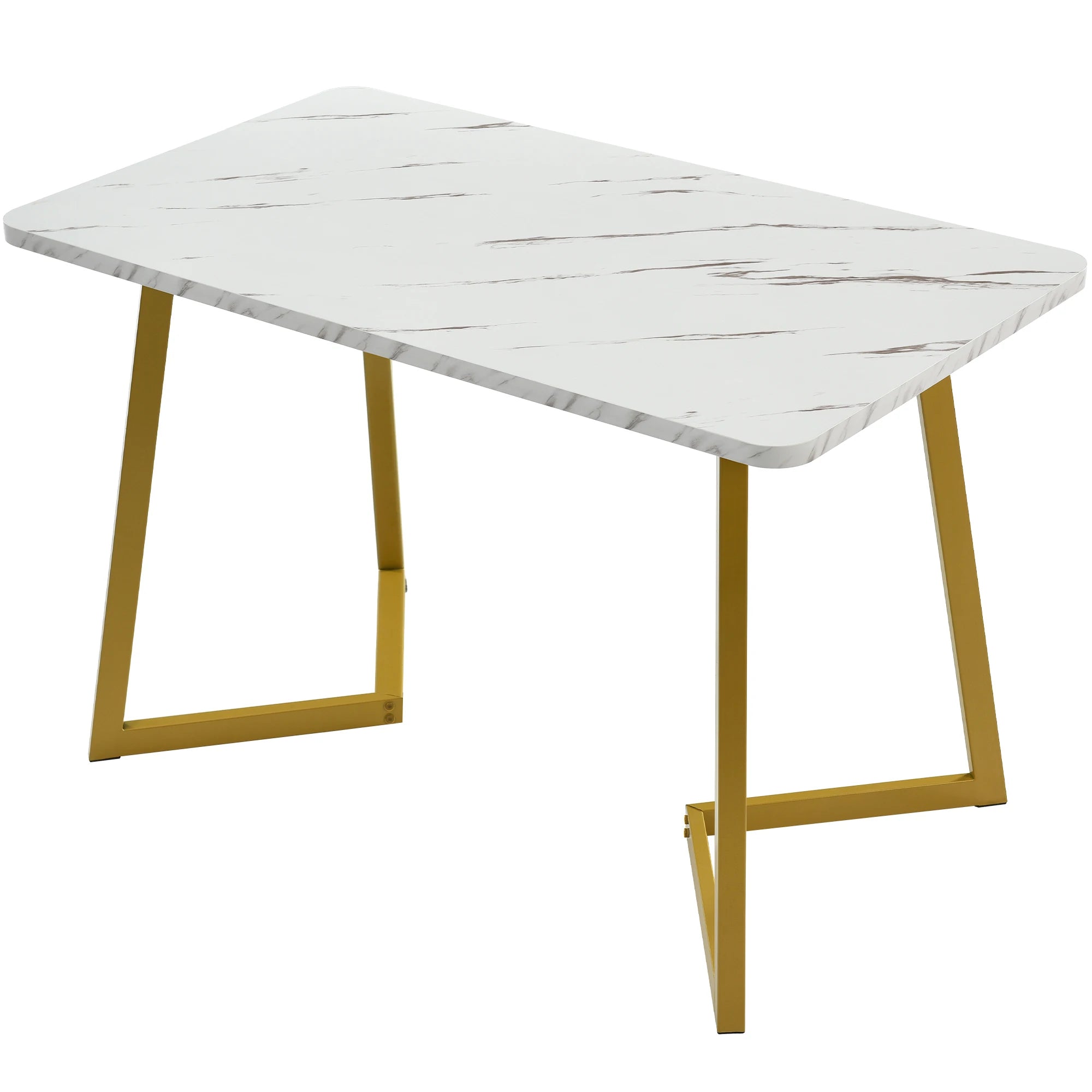 Moderner Esstisch mit Marmormuster – Rechteckiger Tisch in Gold / Weiß, 117 × 68 × 75 cm