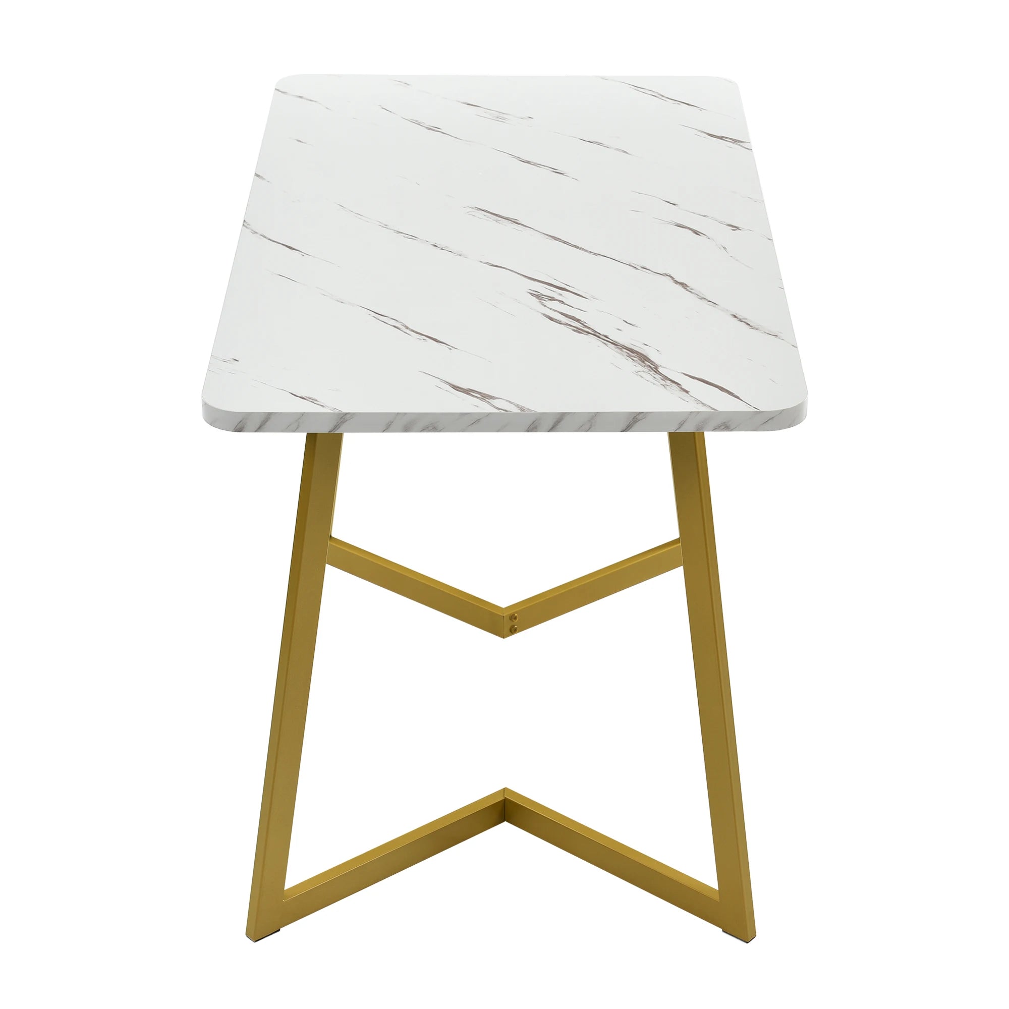Moderner Esstisch mit Marmormuster – Rechteckiger Tisch in Gold / Weiß, 117 × 68 × 75 cm