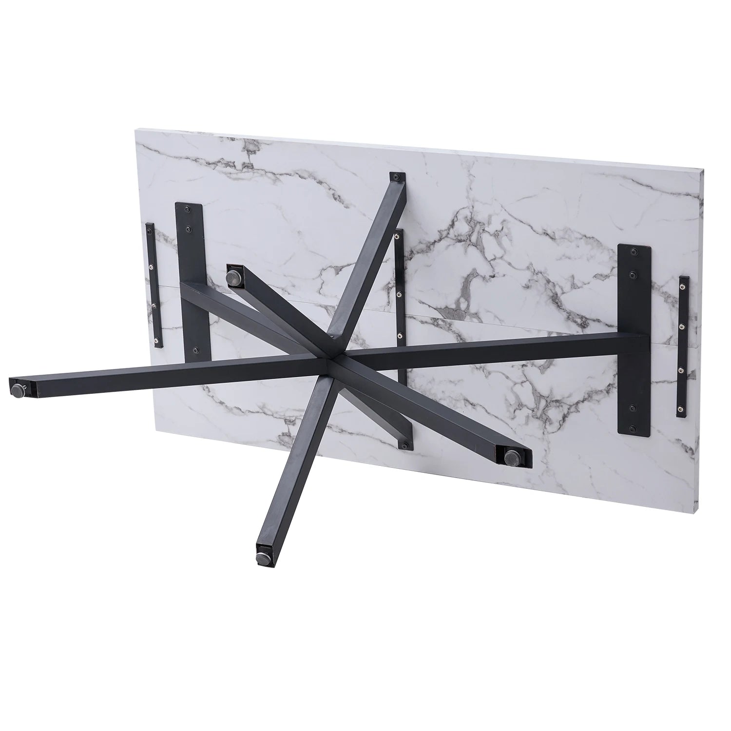Rechteckiger Esstisch aus Marmorimitat – Küchentisch für 4–6 Personen, Metallgestell, 140 × 80 × 75 cm, Weiß-Gold