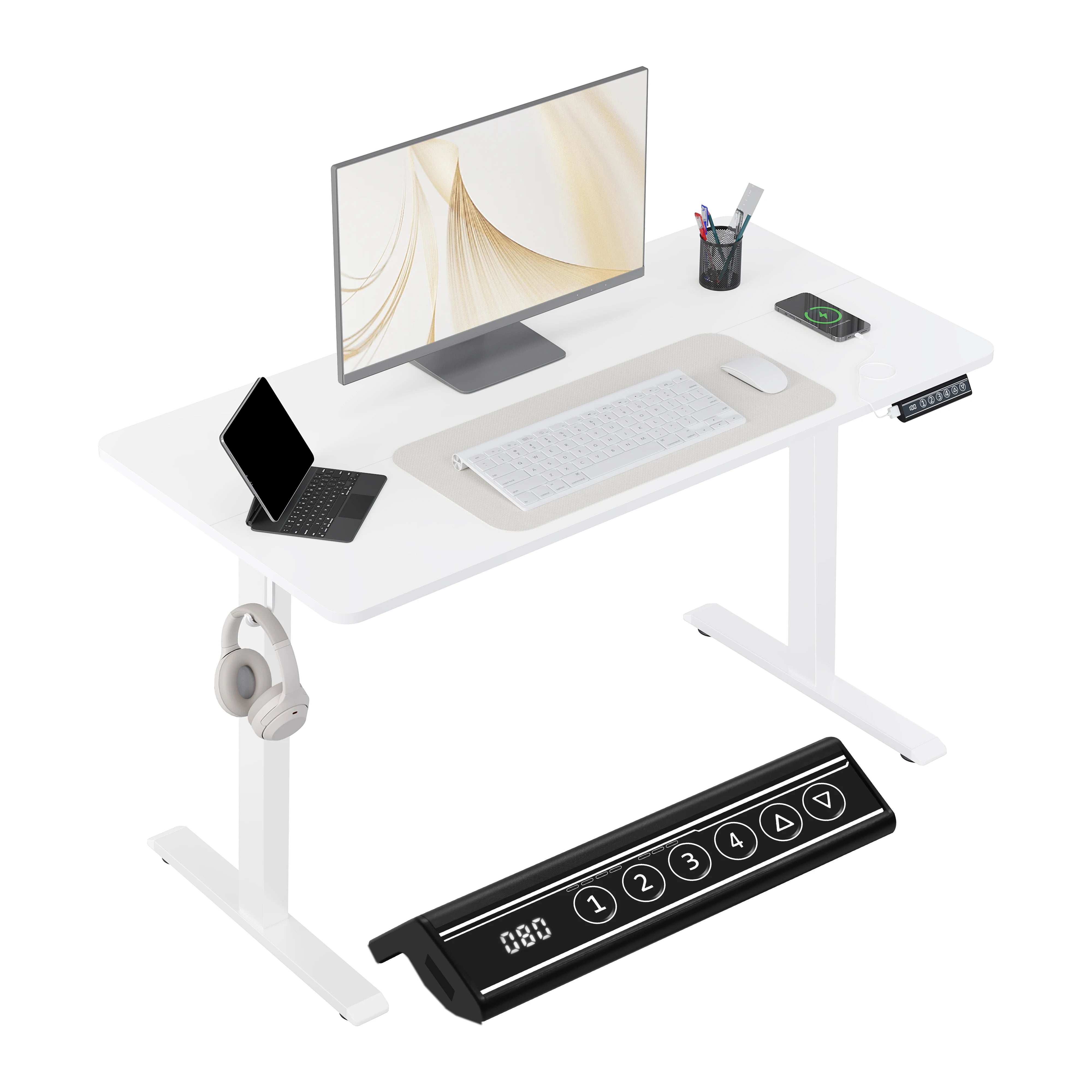 Elektrisch höhenverstellbarer Schreibtisch mit USB-Anschluss – Weiß, Metallgestell, 100×60 cm / 120×60 cm / 140×60 cm / 160×75 cm