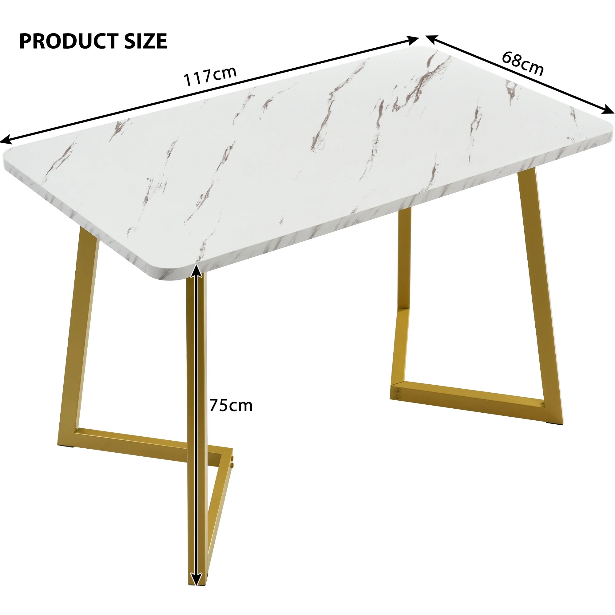 Moderner Esstisch mit Marmormuster – Rechteckiger Tisch in Gold / Weiß, 117 × 68 × 75 cm