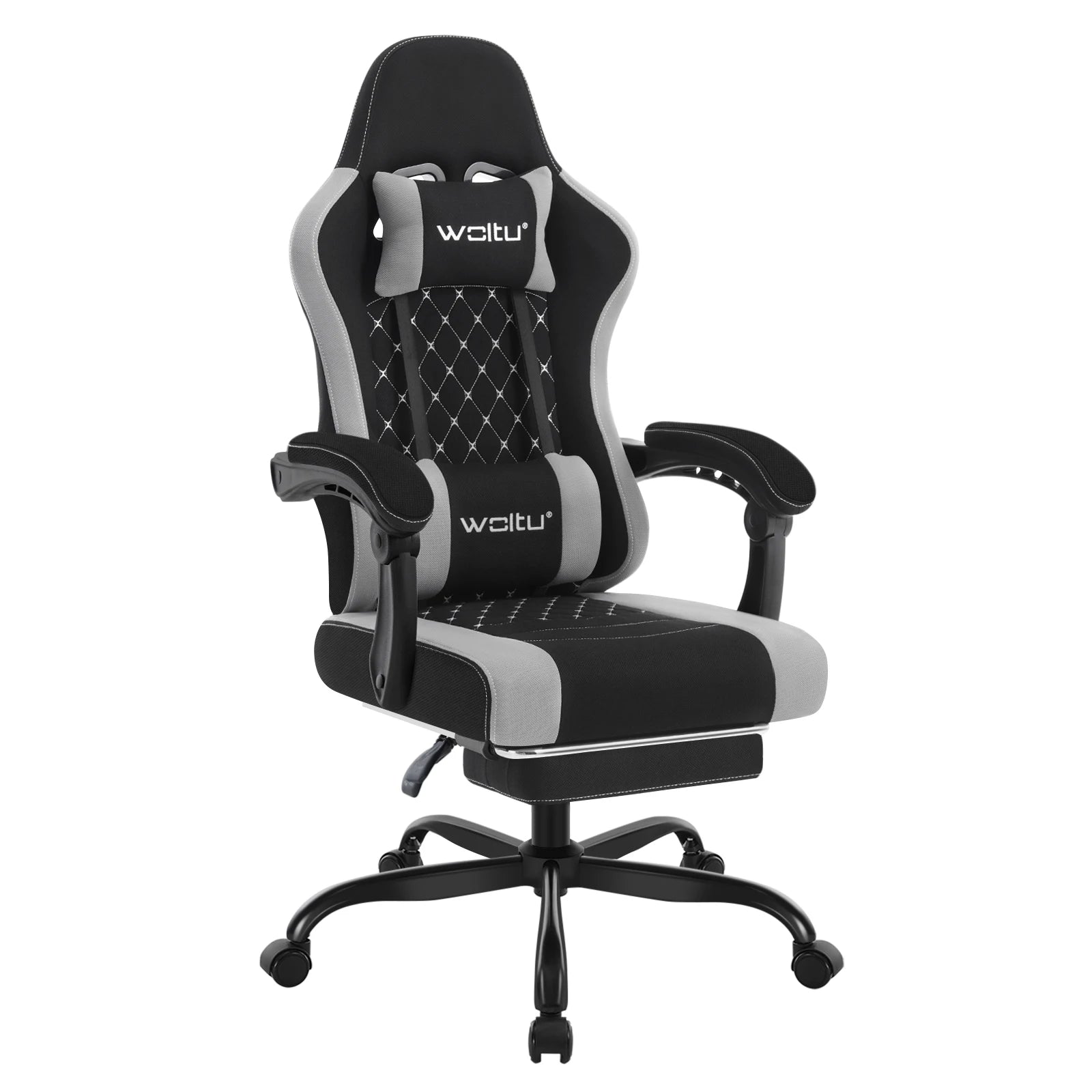 Gaming-Stuhl mit Fußstütze – Drehbarer Computer- und Bürostuhl mit Kopfstütze, Lendenkissen, Metallrahmen, 70 × 70 × 127 cm