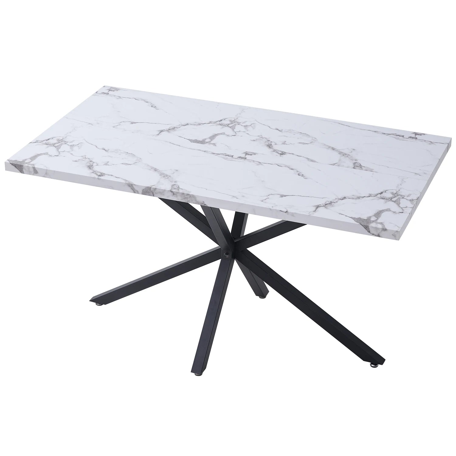 Rechteckiger Esstisch aus Marmorimitat – Küchentisch für 4–6 Personen, Metallgestell, 140 × 80 × 75 cm, Weiß-Gold