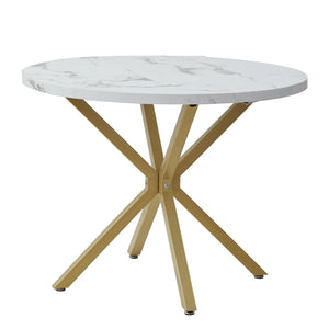 Runder Esstisch in Marmoroptik – Moderner Tisch aus Holz und Stahl, Weiß / Gold / Grau / Schwarz, Ø 100 × 76 cm