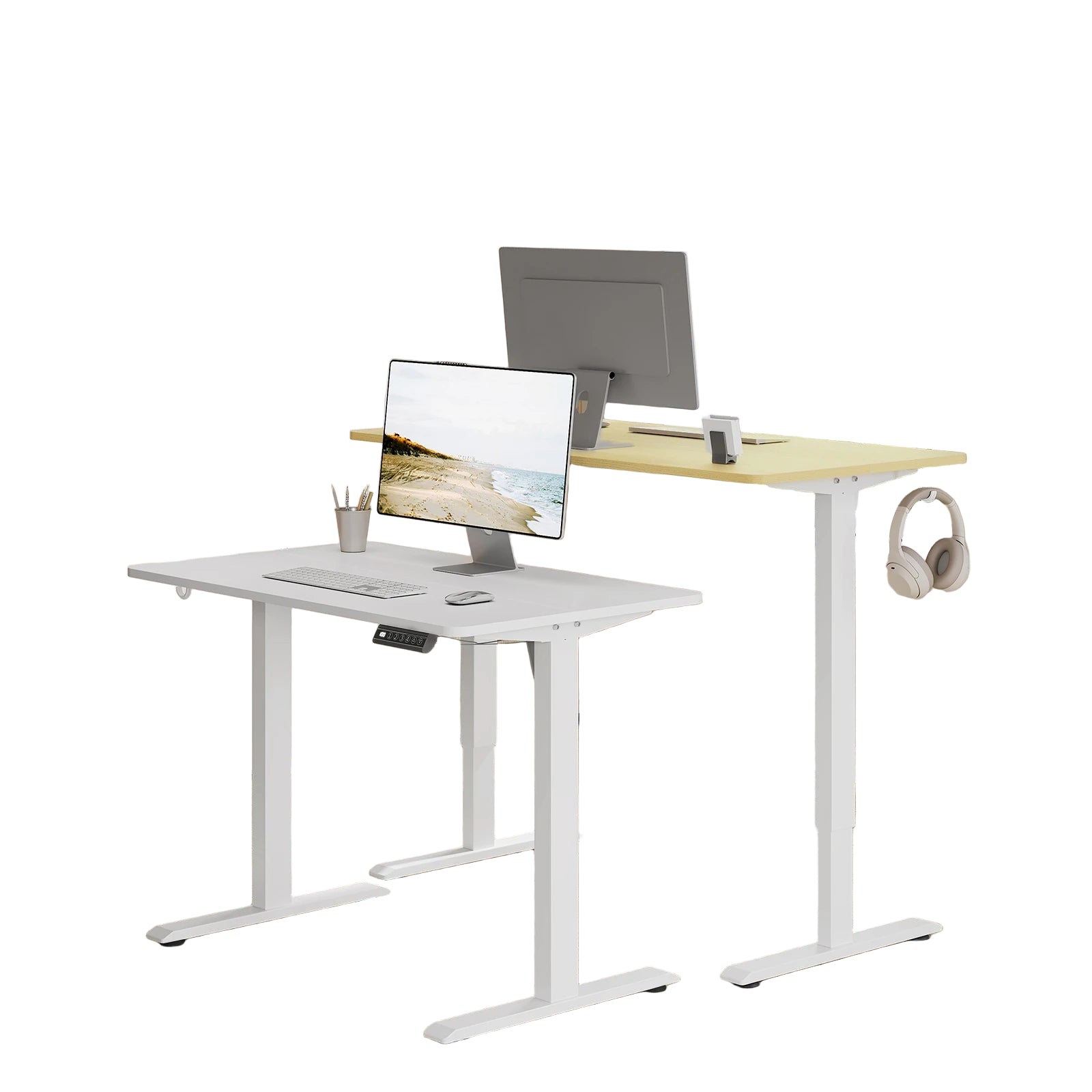Elektrisch höhenverstellbarer Schreibtisch mit USB-Anschluss – Weiß, Metallgestell, 100×60 cm / 120×60 cm / 140×60 cm / 160×75 cm